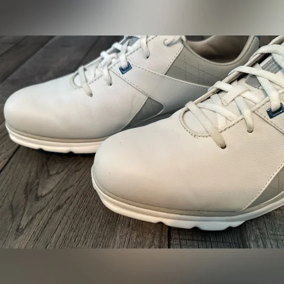 FootJoy Pro SL Men's Spikeless Golf Shoes Size 9 W Leather White Silver Blue - Picture 9 of 13